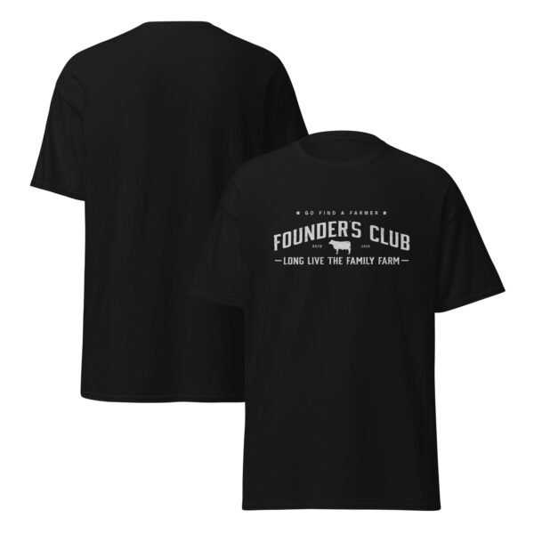 Images of Front and back of unisex Founder's Club T-shirt in black