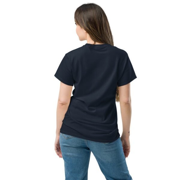 Back of unisex navy blue Founder's Club t-shirt with no text or images
